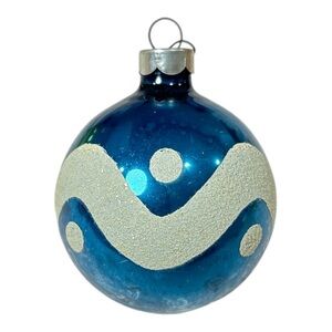 Vintage 2.25" Mercury Glass Stenciled Mica Christmas Ornament Blue White USA